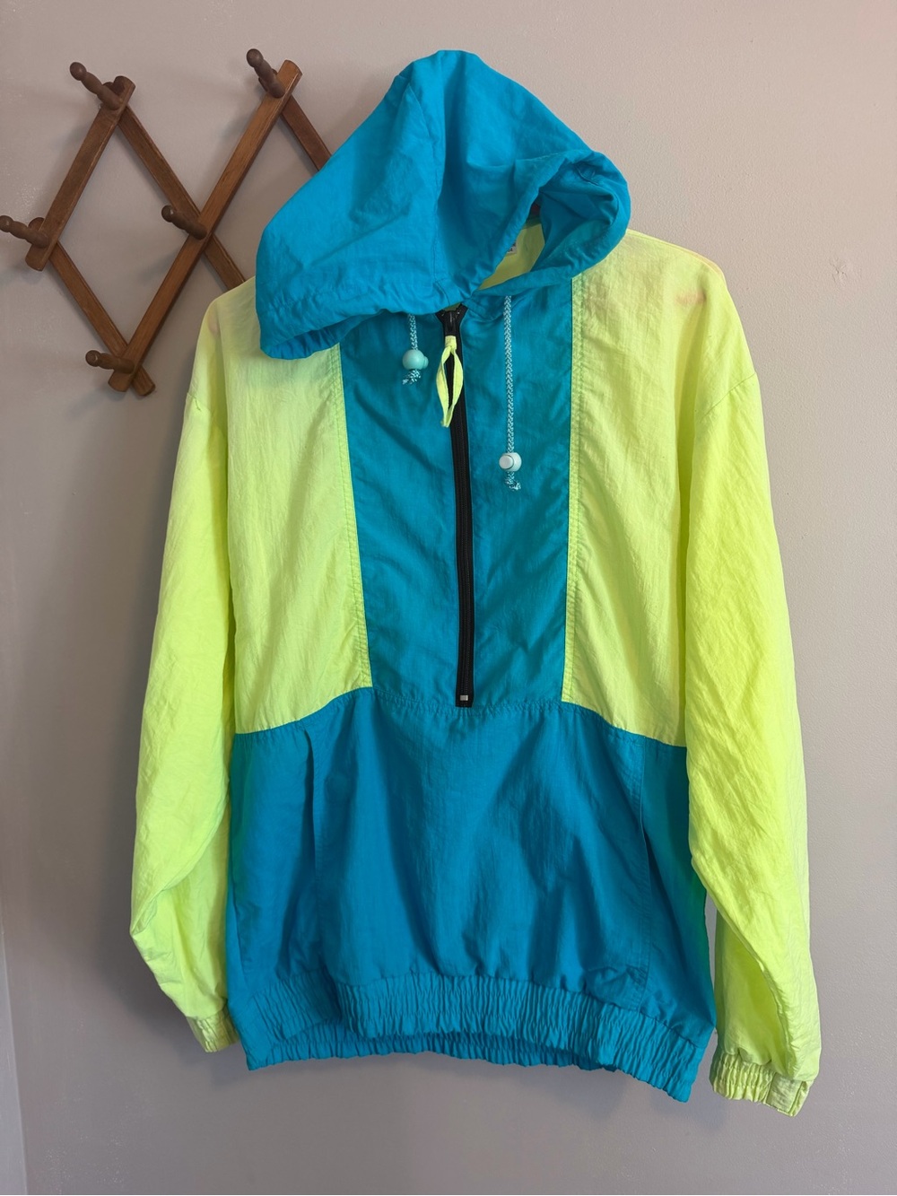 Vintage Hot Sand Neon Colorblock Anorak Pullover Windbreaker Jacket Teal  S